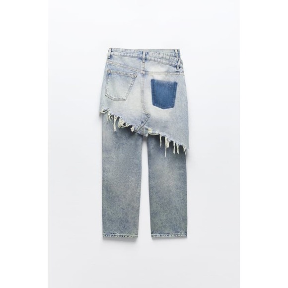 Zara Blue Distressed Straight Leg Jeans - Picture 2 of 5